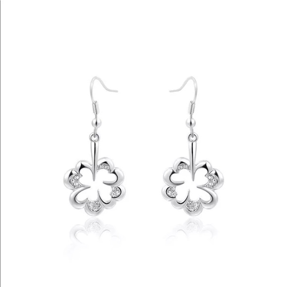 Sterling Silver CZ Clover Earrings - Picture 2 of 2